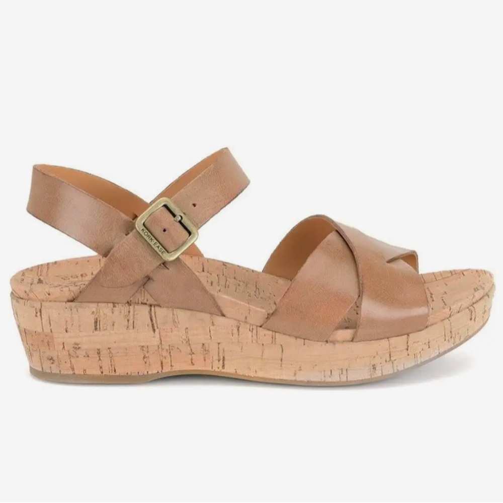 Kork-Ease Myrna Sandal Platform Cork Wedge Ankle Strap in Golden Sand NWOB, 9 - Picture 1 of 13